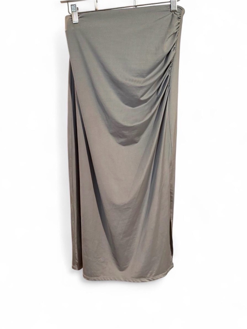 Ruched Side Maxi Skirt in Silvery Gray